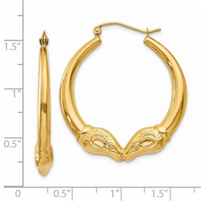 Pre-owned Superdealsforeverything Real 14kt Yellow Gold Polished Ram Hoop Earrings