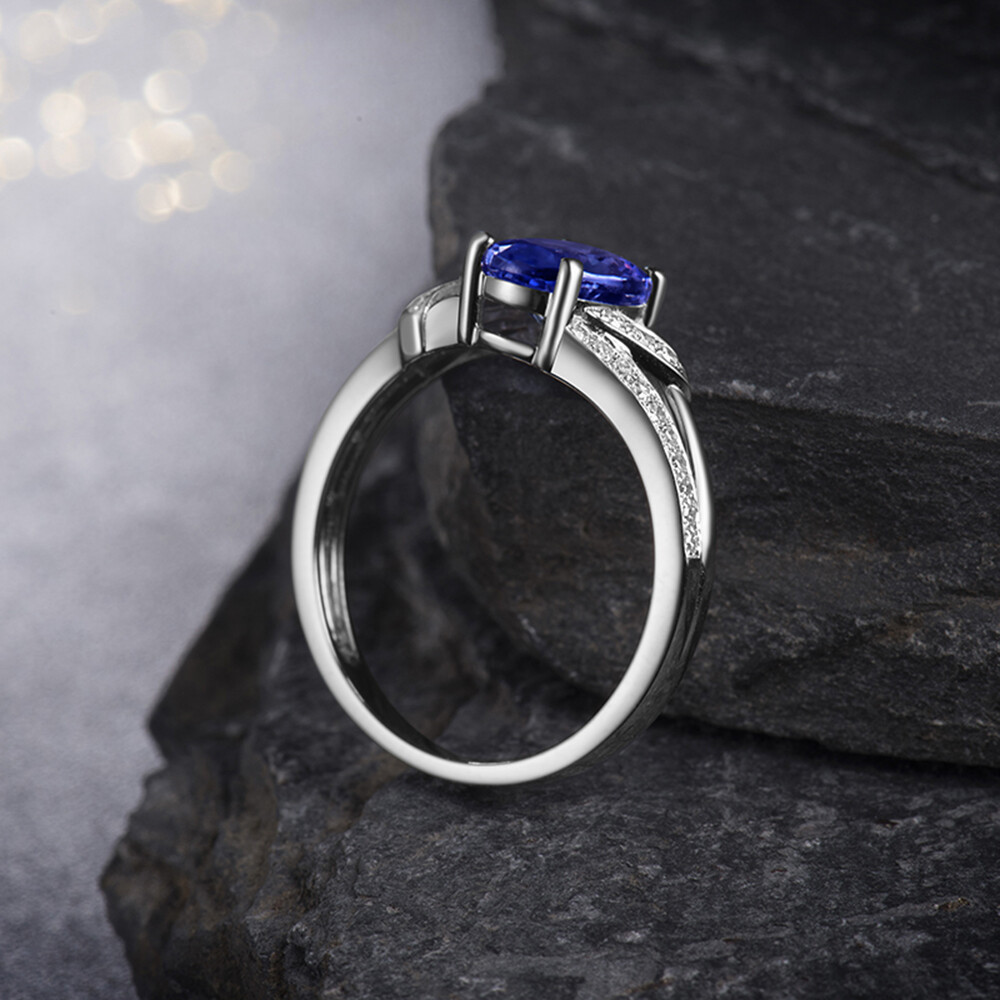 Pre-owned Frankjewelry Women Solid 14kt White Gold Diamond Wedding Oval Shape 6x8mm Blue Tanzanite Ring