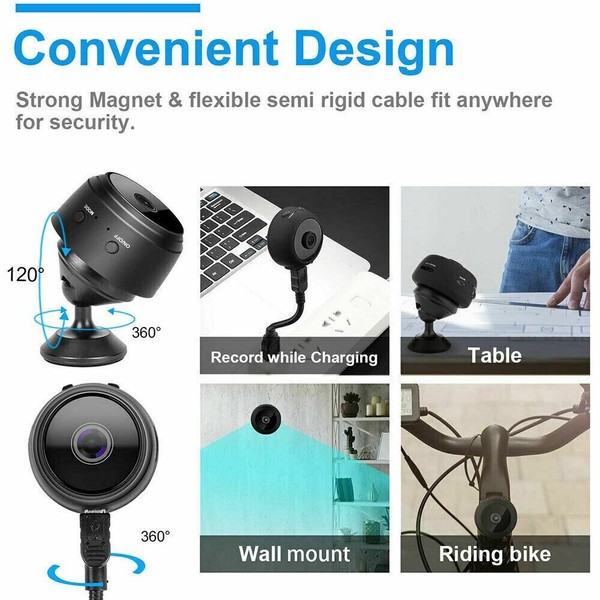 Versatile magnetic camera with flexible mounting options.