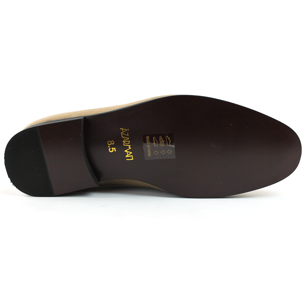 Men's Tan Suede Dress Shoes Slip On Loafers Gold Buckle Formal Wedding AZAR MAN