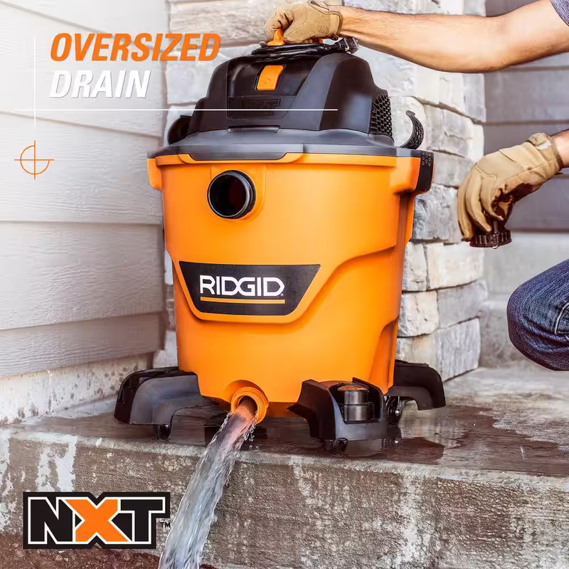 NEW RIDGID 12 Gal 5.0 Peak HP Shop Vac NXT Wet Dry Vacuum Built-In Drain 7' Hose