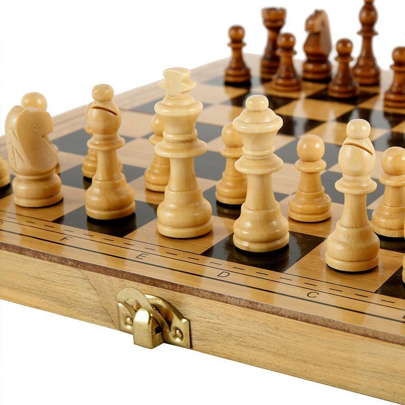 Large Wooden Chess Set Folding Chessboard Pieces Wood Board Kid Gift  Toy`