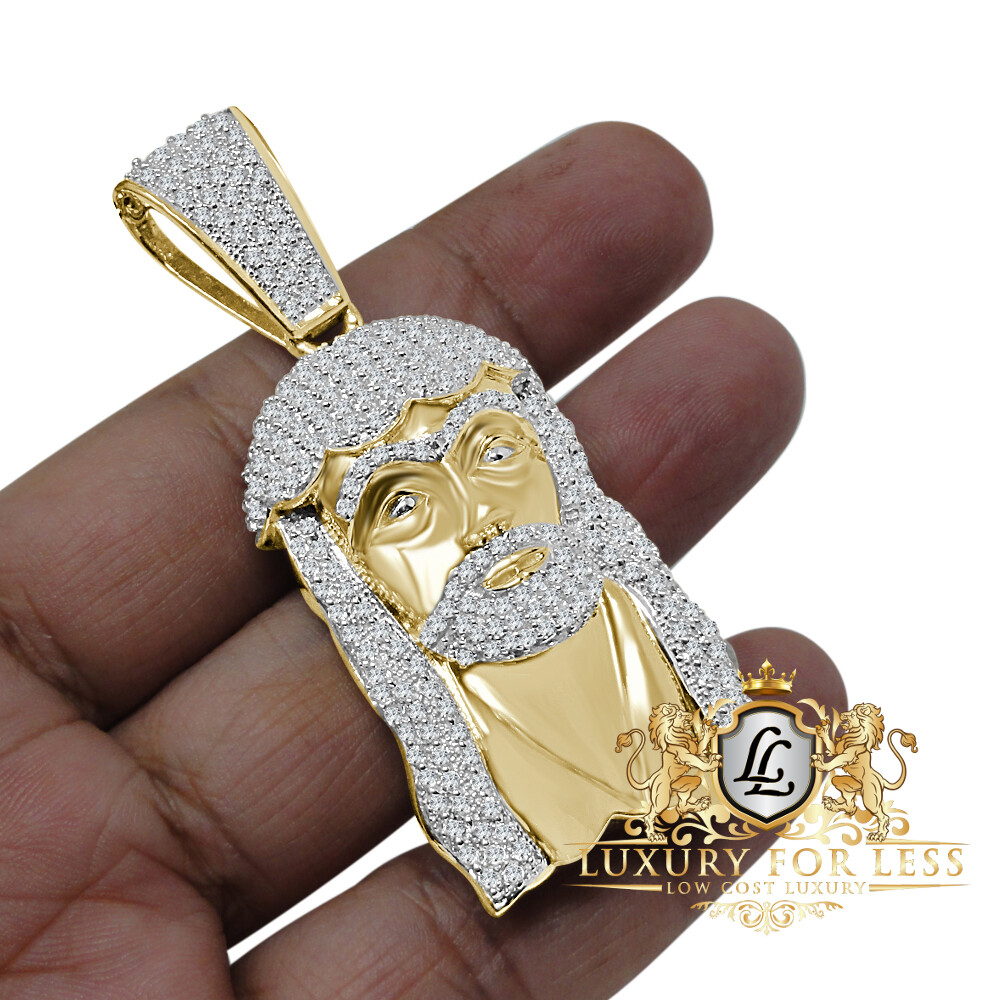 Pre-owned Jewelrypot Genuine Yellow Gold Sterling Silver Jesus Face Pendent Charm Big 2.80''
