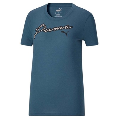 

Puma Cursive Logo Футболка с круглым вырезом и короткими рукавами Женские серые повседневные топы 67271618, Grey