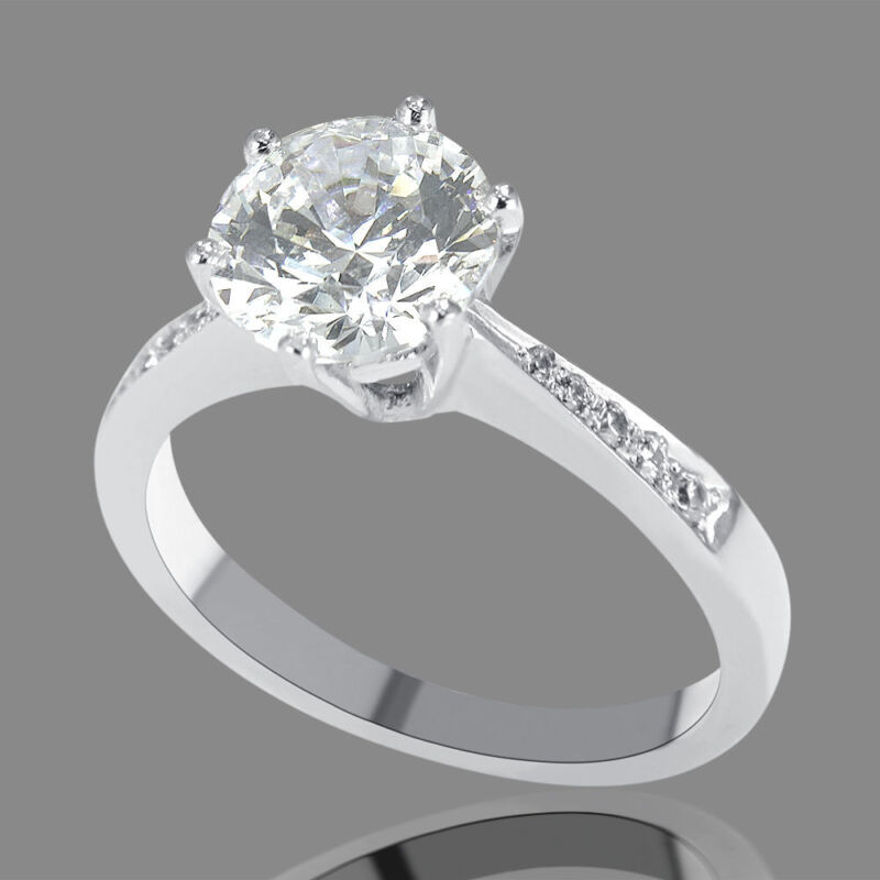2 Carat Natural Round Cut Diamond Engagement Ring H/si2 14k White Gold