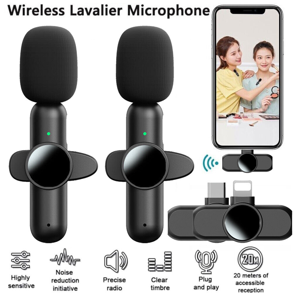 Lavalier Wireless Microphone Audio Video Recording Mini Mic For Android/iPhone