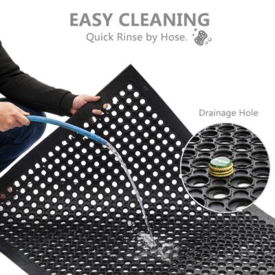 Heavy Duty Floor Mat Anti Fatigue Kitchen Bar Rubber Drainage Black 36" x 60"