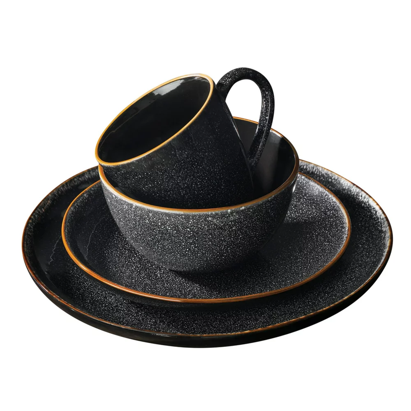 Better Homes & Gardens 16-Piece Burns Speckled Dinnerware Set, Black