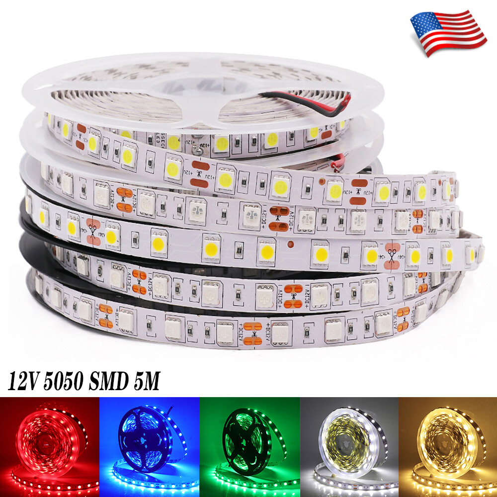 12V 16Ft 5050 Flexible LED Strip Waterproof Tape Lamp RGB 5M 300Leds Room Lights