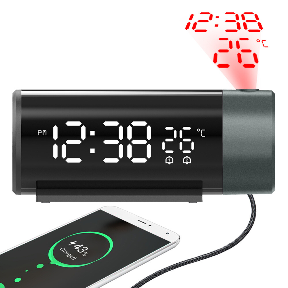 Multi-function Projection Snooze Digital Dual Alarm Clock w/Temperature Time