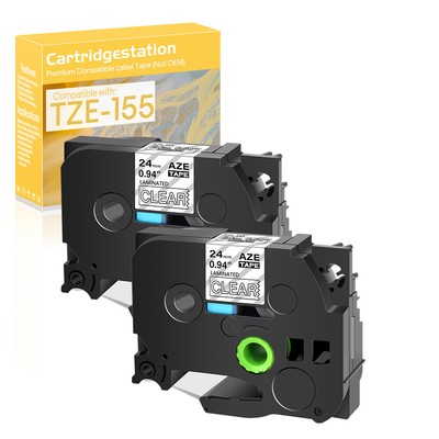 2PK Compatible for Brother PT-1500PC 2710 TZ TZE-155 White/Clear Label Tape 24mm
