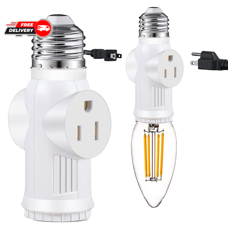 (2Pack) 3 Prong Light Socket Adapter, E26 Light Bulb Outlet Adapter, 3 Prong LE