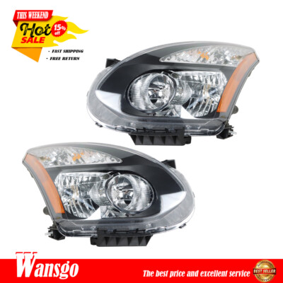 Headlights Black Replacement For 2008-2013 Nissan Rogue LH+RH Clear Lens Halogen