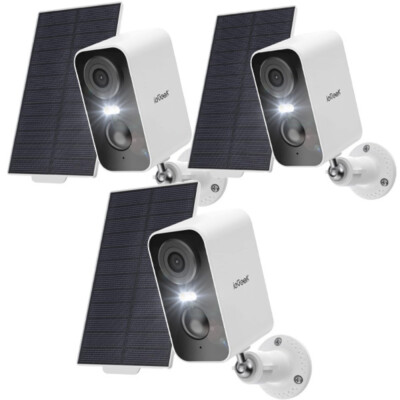 ieGeek 3-Pack Wireless WiFi 2K Solar Powered Security Camera Outdoor IP65