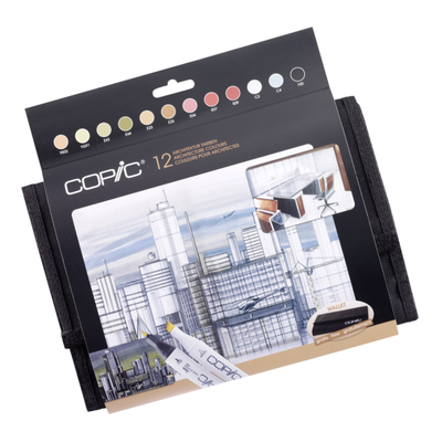 COPIC CLASSIC MARKER PENS - 12 ARCHITECTURE COLOUR SET + WALLET - GRAPHIC MARKER