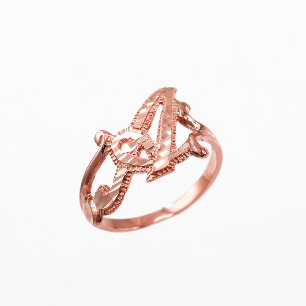 Pre-owned Lablingz 10k Rose Gold Sparkle-cut Letter Initial Script Ring In Pink