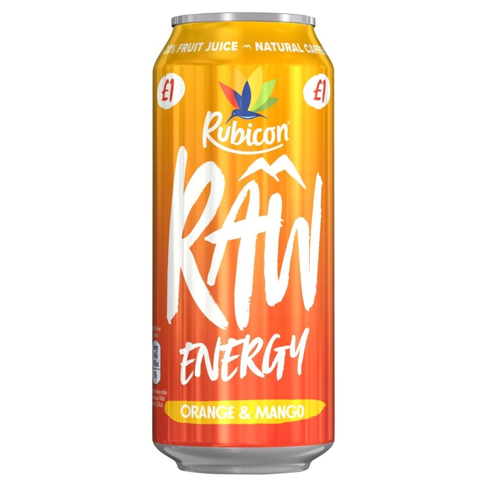 Rubicon Raw Energy Orange & Mango Cans Pack of 12 x 500ml
