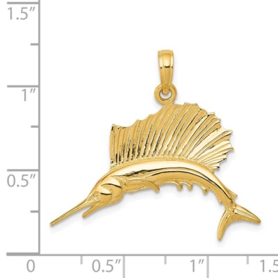 Pre-owned Superdealsforeverything Real 14kt Yellow Gold Polished Sailfish Pendant