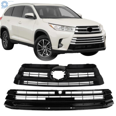 For Toyota Highlander 2017-2019 Front Upper+Lower Grille Gloss Black Plastic