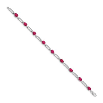 Pre-owned Superdealsforeverything Real 14kt White Gold Diamond And Ruby Chain Bracelet; 7.25 Inch; Lobster Clasp