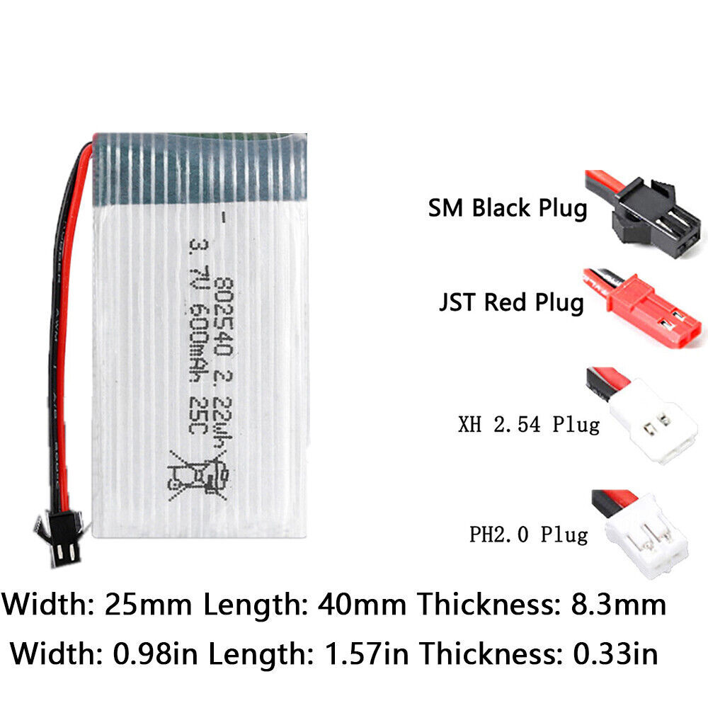 Rechargeable 3.7V 802540 20C 600Mah Li-Polymer Li Battery For HELICOPTER MODELS