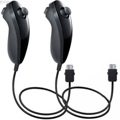 2 PACK For Wii & Wii U Console Nunchuck Wii Nunchuk Game Controller Remote Black