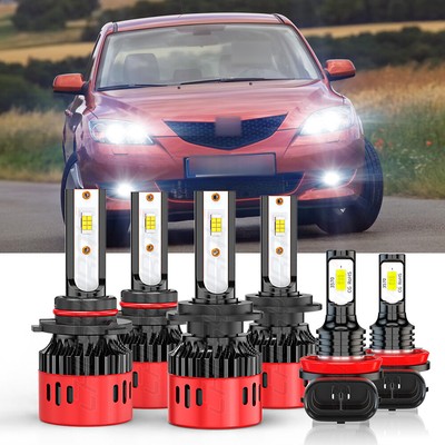 For Mazda 3 2004-2006 Combo LED Headlight Bulbs High Low Beam Fog Light Kit