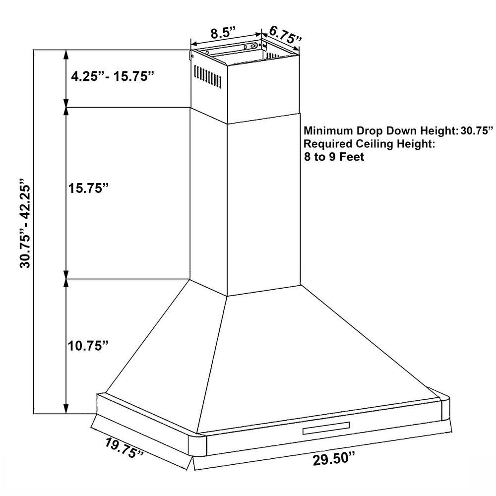 AKDY RH0284 30 in. Convertible Kitchen Wall Mount Range Hood LED & Touch Screen