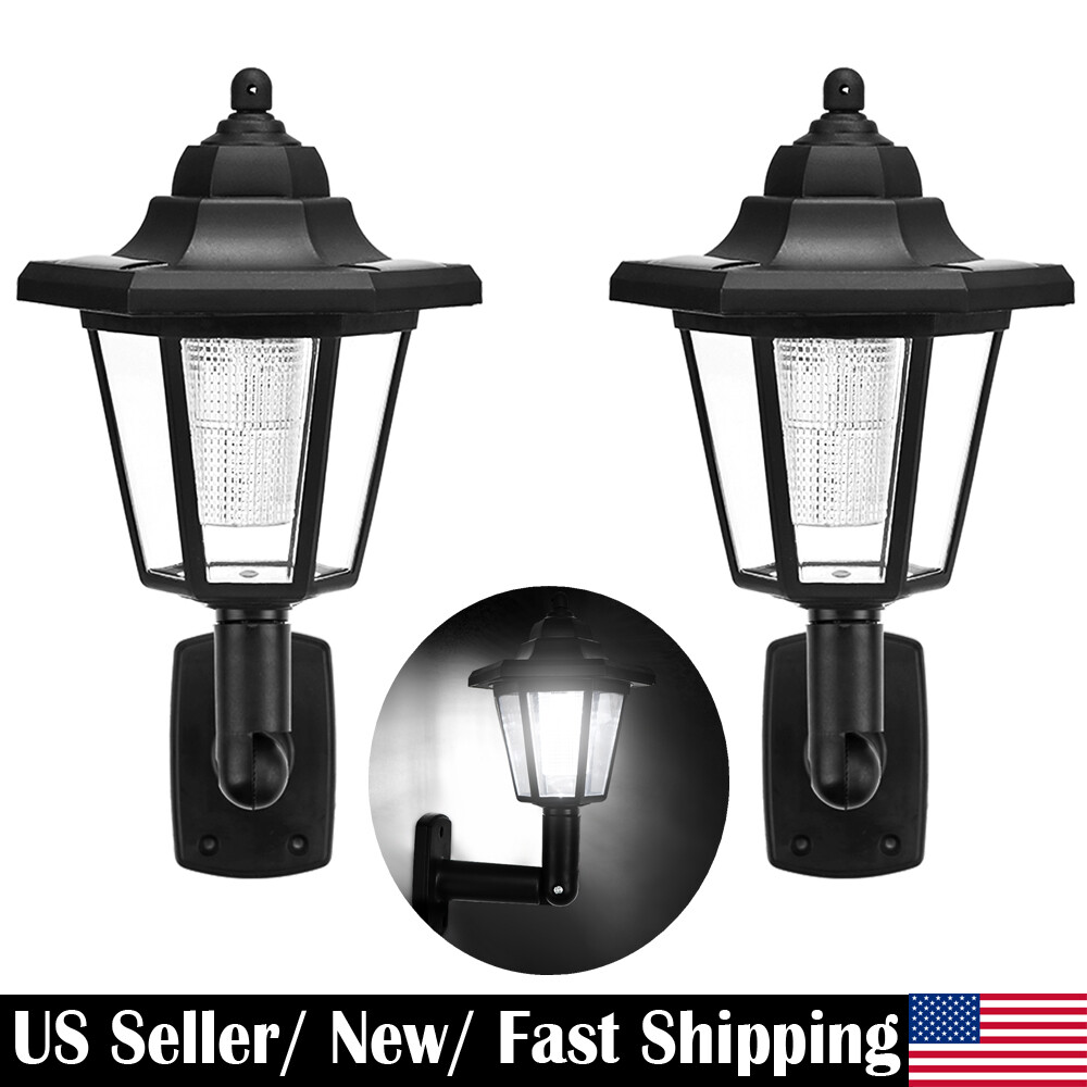 2Pcs Solar Powered LED Wall Lamp Hexagonal Exterior