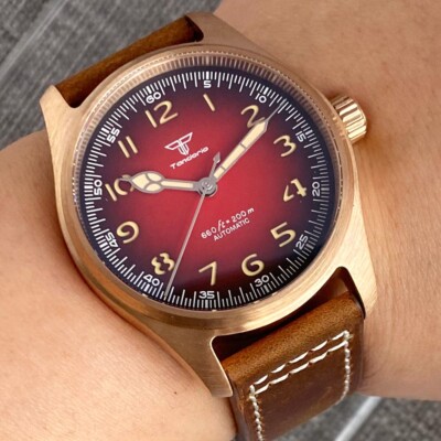 CUSN8 solid Bronze case 39mm Tandorio Red Dial NH35A Automatic Mens Watch