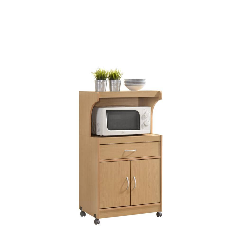 1-drawer beech microwave cart | hodedah shelf storage kitchen with doors pantry