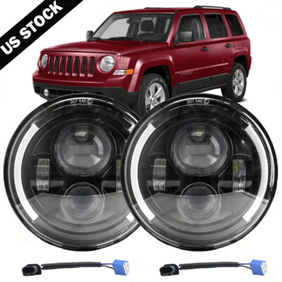 For 2008-2016 Jeep Patriot 7'' inch Round LED Headlights DRL Projector light