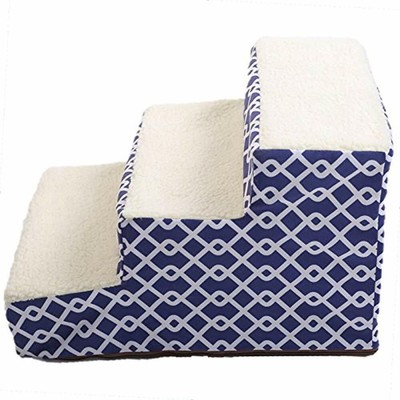 PLS Beds & Furniture Birdsong Trellis Portable Pet Stairs, 3-Step, Blue Supplies