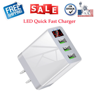 White US Plug Universal 3 Port USB Hub LED Quick Fast Charge Power Adapter Plug