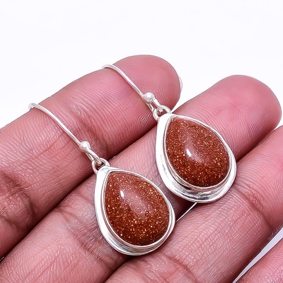 Golden Sunstone Gemstone 925 Sterling Silver Handmade Earring 1.33'' E42