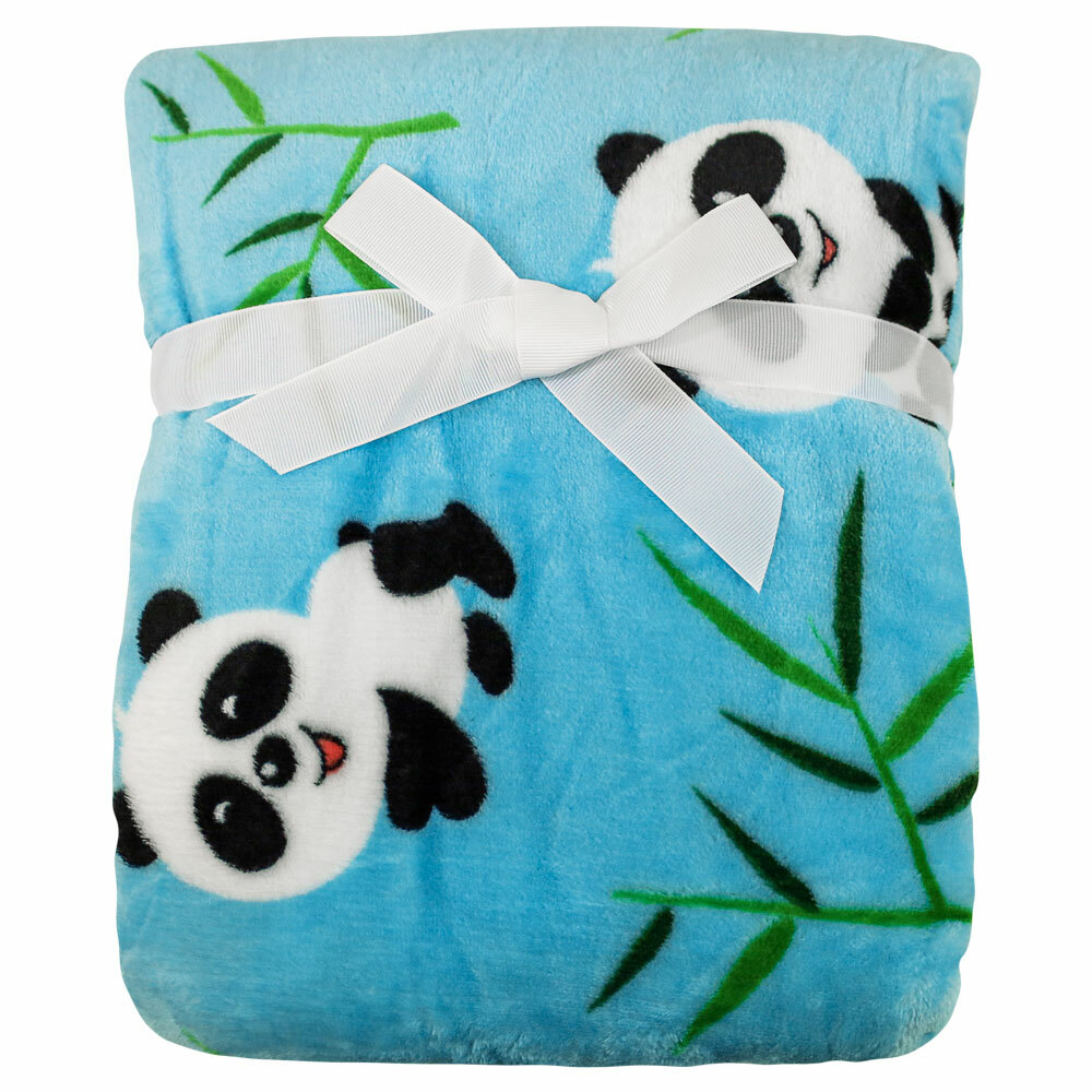 Baby Pandas Plush Blanket 50x60 Cute Kid's Blanket Blue Throw Blanket Panda