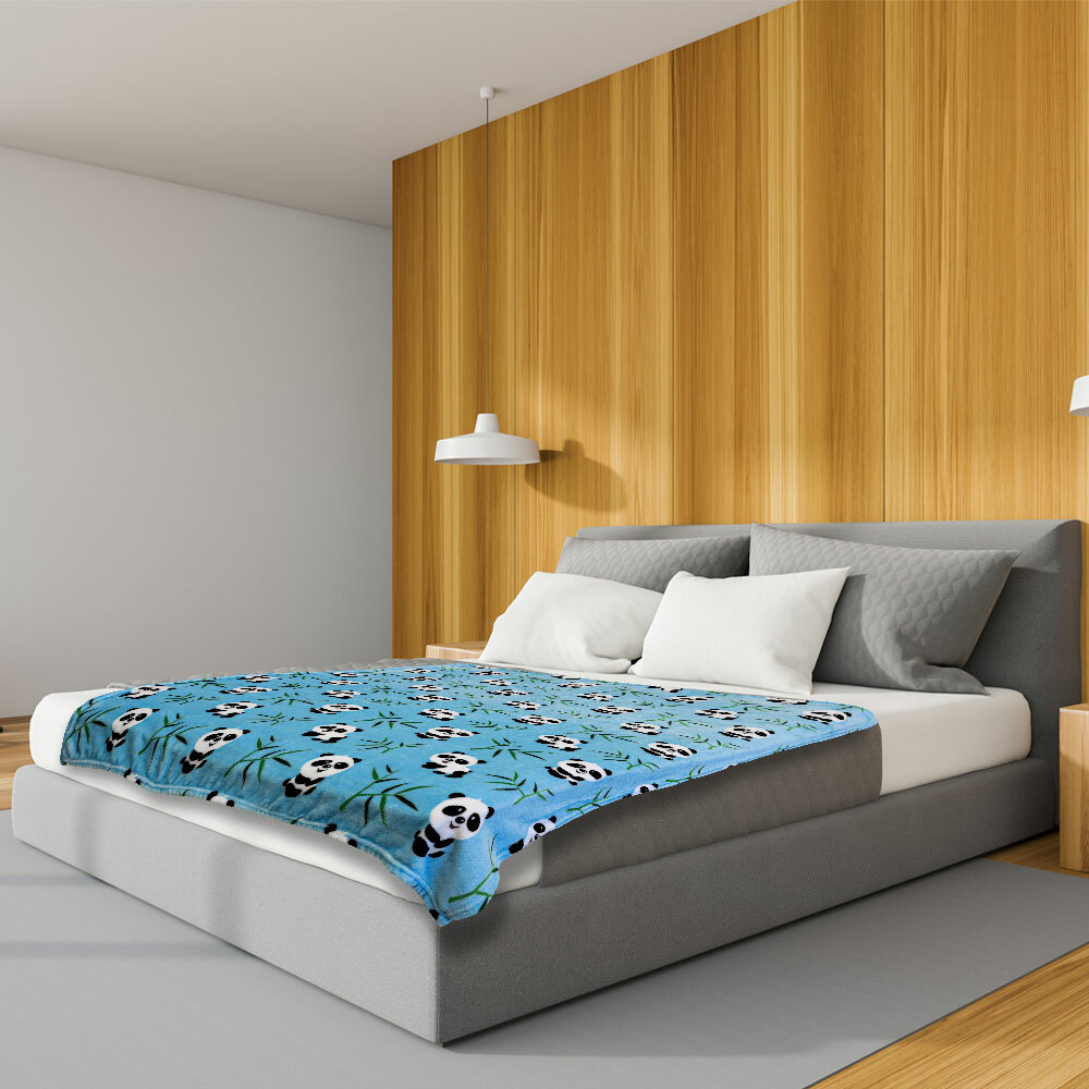 Baby Pandas Plush Blanket 50x60 Cute Kid's Blanket Blue Throw Blanket Panda