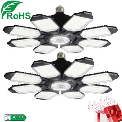 2PCS 200W LED Garage Light Super Bright Deformable Ceiling Light 8+1 Panel 7000K