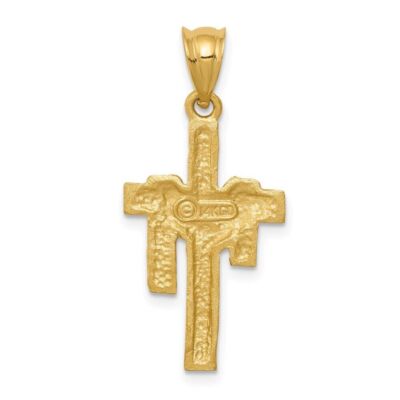 Pre-owned Diamond2deal 14k Yellow Gold Satin Draped Cross Pendant 1.66g L-30mm W- 13mm