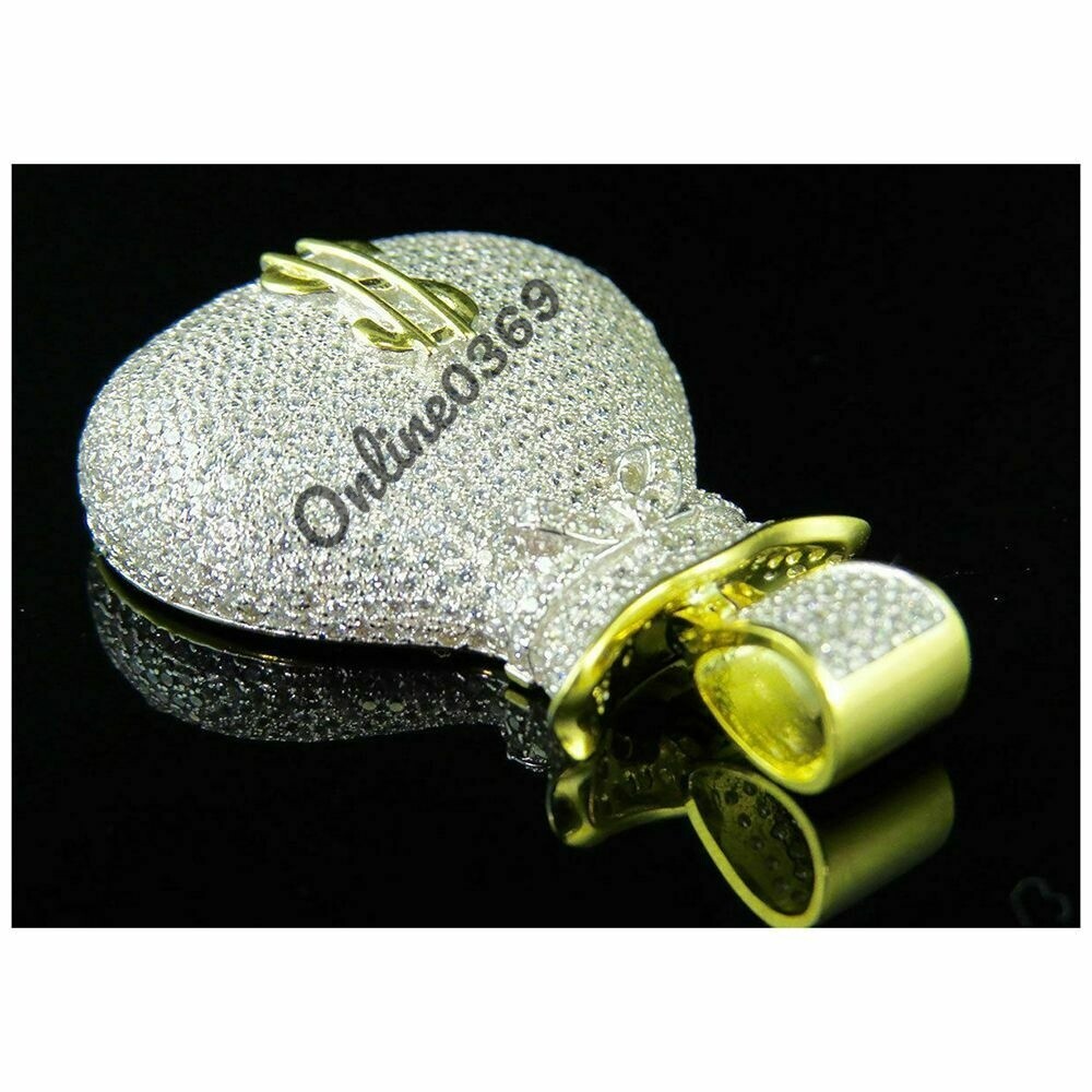Pre-owned Online0369 925 Silver 0.50ct S Natural Moissanite Men's Money Bag Charm Pendant Free Stud In White
