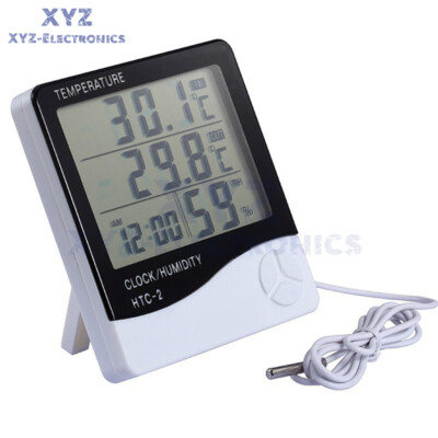 HTC-2 LCD Digital Thermometer Hygrometer Weather Station with Alarm Clock Indoor