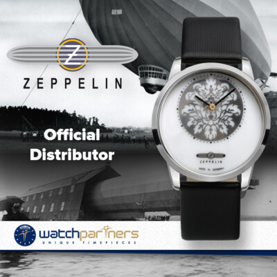Pre-owned Zeppelin Porcelain Lady Swiss Quartz Watch 35mm Diam S/s Case Black Strap 7317-1