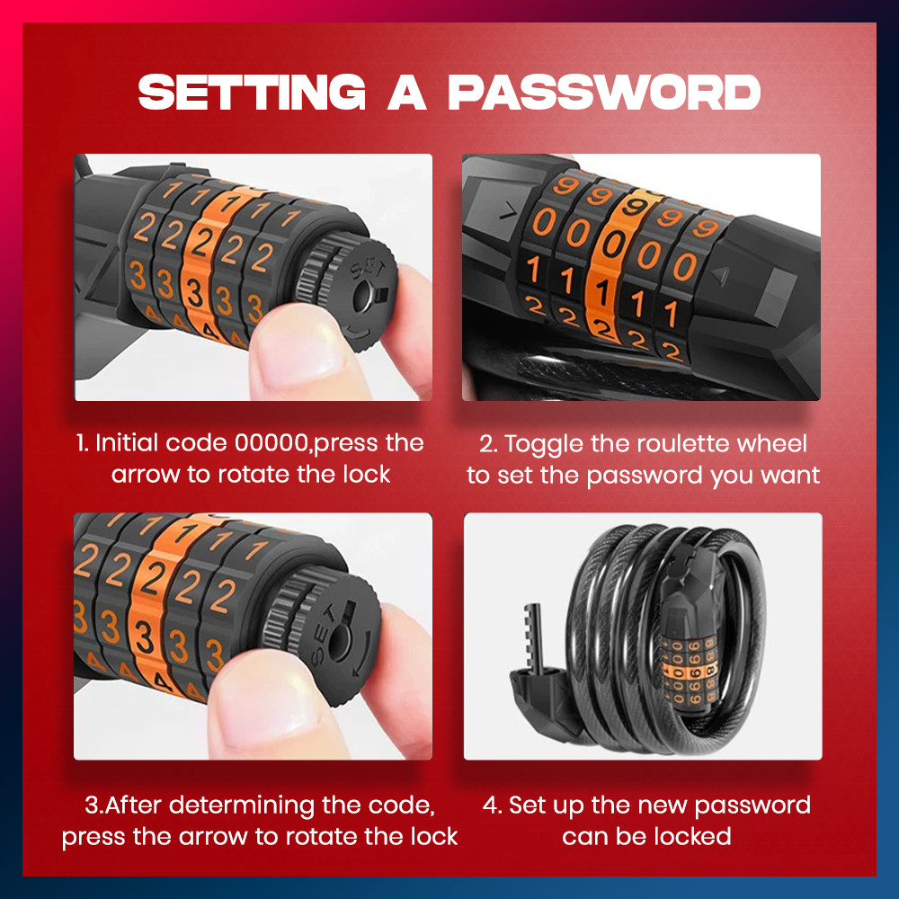 5-Digit Bike Bicycle Cycling Lock Combination Security Cable Anti-theft Outdoor - Picture 8 of 13