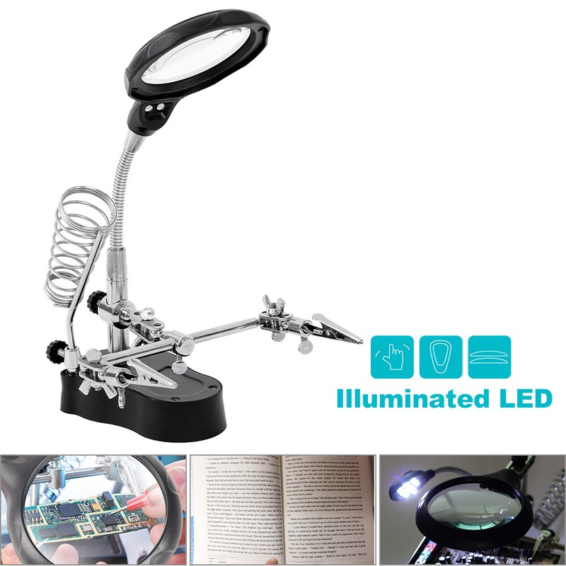 3-12pcs Arbeitslupe 2 LED Tischlupe Leselupe Lupe Vergrößerung Mit Ständer de