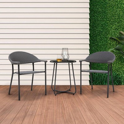 Nuu Garden Bistro Sets 13.9'' x 22.4'' 3-Piece Wicker Woven Outdoor Bistro Black