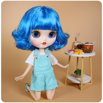 Blythe Doll Pouting Mouth Matte Face Blue Hair Nude BJD Customized Toy OOAK Gift