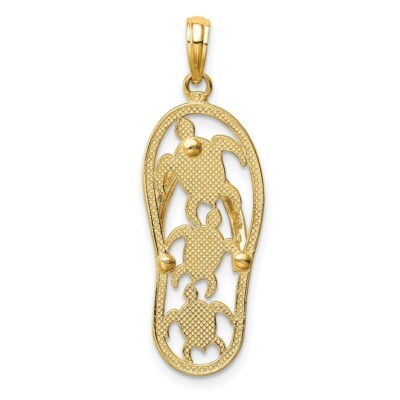 Pre-owned Superdealsforeverything Real 14kt Two-tone Triple Sea Turtle Flip-flop Pendant