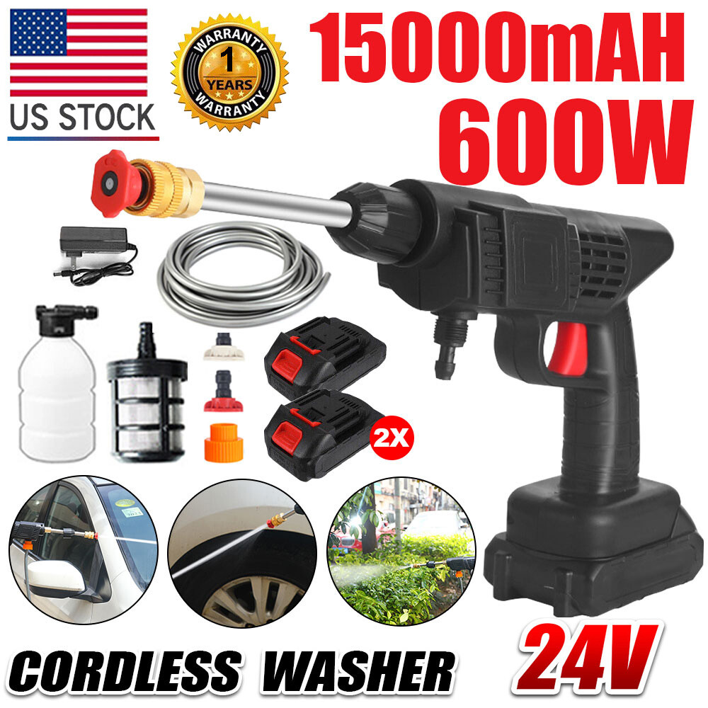 600W Cordless Pressure Washer Gun Portable Power Washer w/ Nozzle & 2PCS Battery