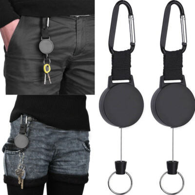 2PCS Retractable Key Tool Reel Holder Steel Clip Chain Belt Heavy Duty Split US