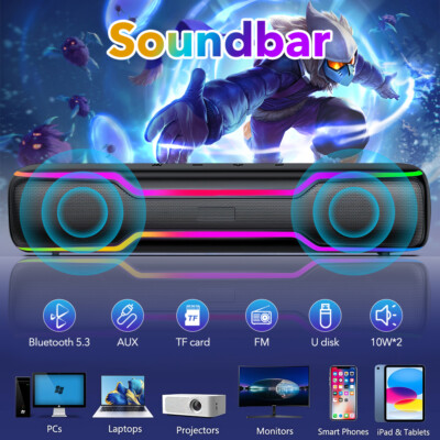 20W Bluetooth RGB Gaming Computer Speaker Deep Bass for PC Laptop TWS Sound Bar